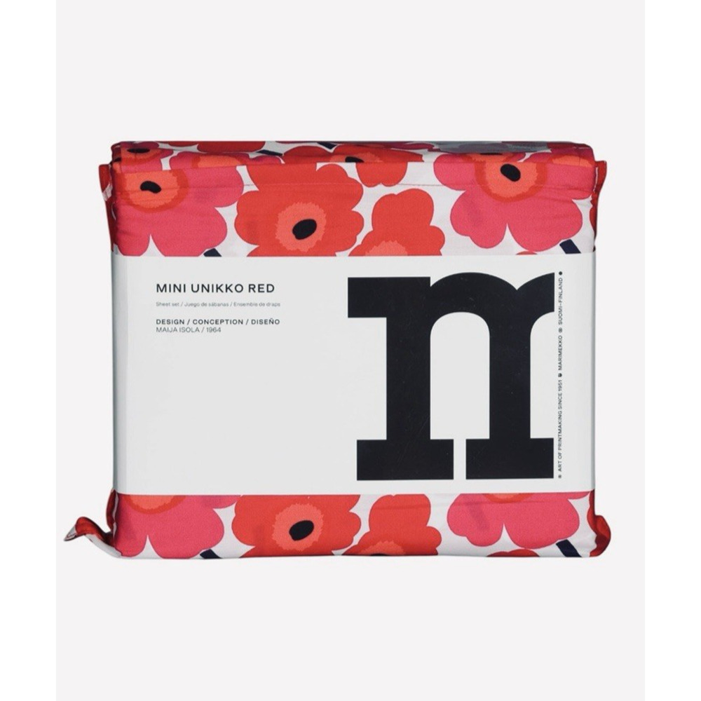 Marimekko Mini Unikko Red Queen Sheet Set NWT - Picture 2 of 7